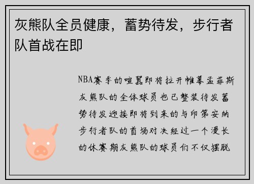 灰熊队全员健康，蓄势待发，步行者队首战在即